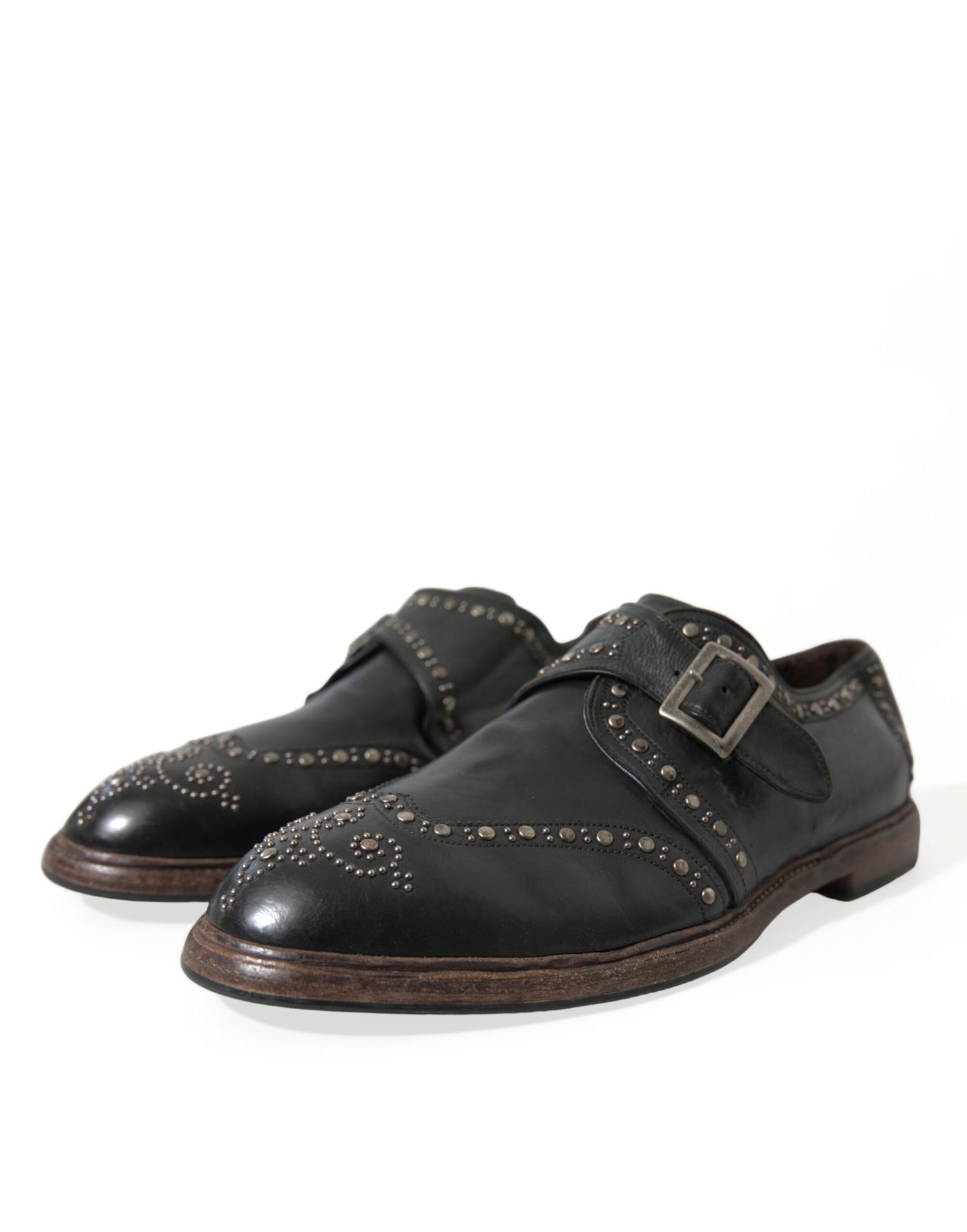 Dolce &amp; Gabbana Zwarte Leren Monk Strap Dress Shoes met Studs