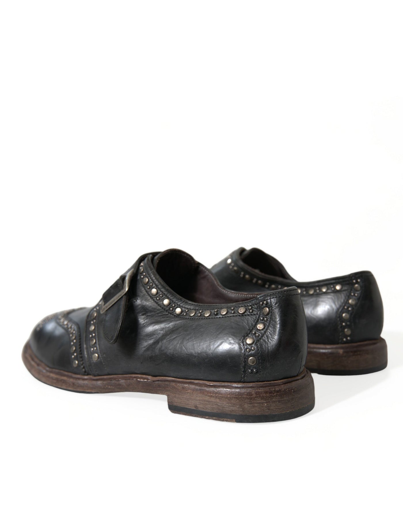Dolce &amp; Gabbana Zwarte Leren Monk Strap Dress Shoes met Studs