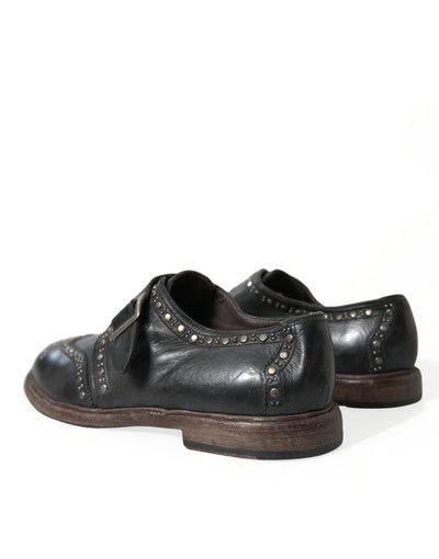 Dolce &amp; Gabbana Zwarte Leren Monk Strap Dress Shoes met Studs