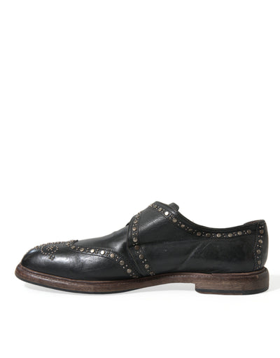 Dolce &amp; Gabbana Zwarte Leren Monk Strap Dress Shoes met Studs