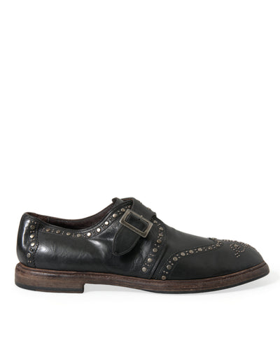 Dolce &amp; Gabbana Zwarte Leren Monk Strap Dress Shoes met Studs