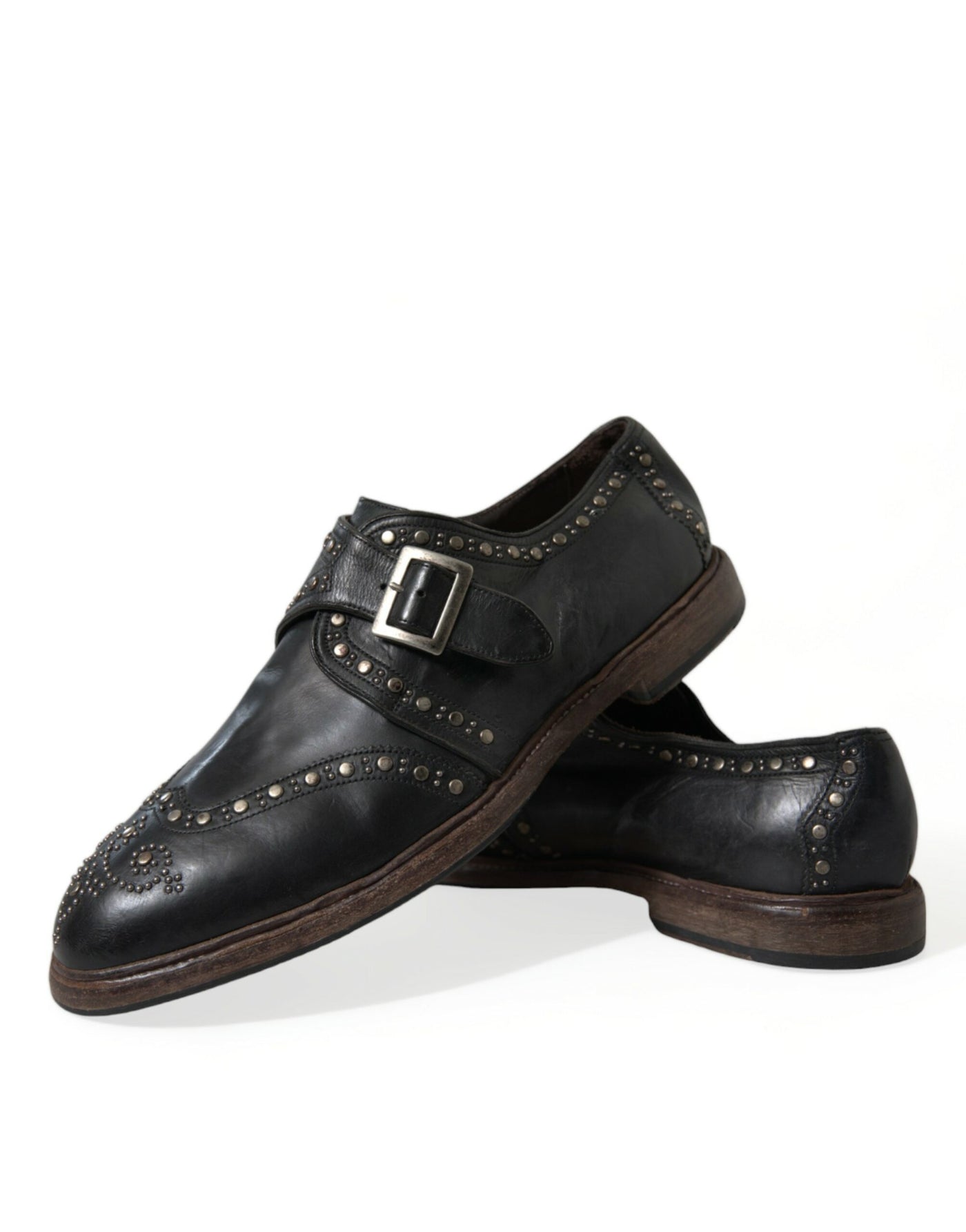 Dolce &amp; Gabbana Zwarte Leren Monk Strap Dress Shoes met Studs