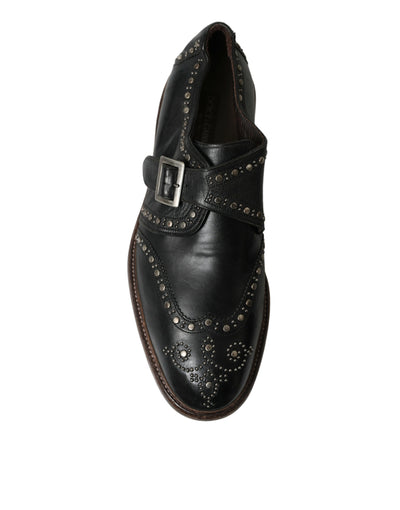 Dolce &amp; Gabbana Zwarte Leren Monk Strap Dress Shoes met Studs
