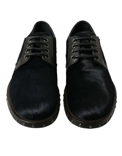 Dolce &amp; Gabbana Zwarte Stable Fur Derby SAN PIETRO Dress Shoes