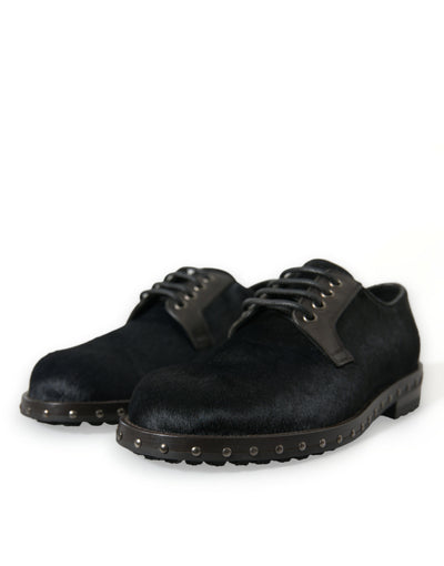 Dolce &amp; Gabbana Zwarte Stable Fur Derby SAN PIETRO Dress Shoes