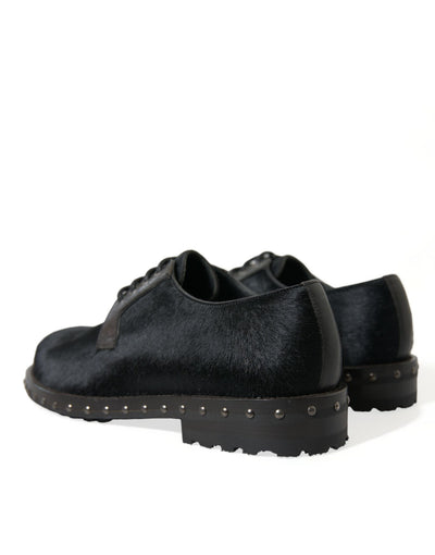 Dolce &amp; Gabbana Zwarte Stable Fur Derby SAN PIETRO Dress Shoes