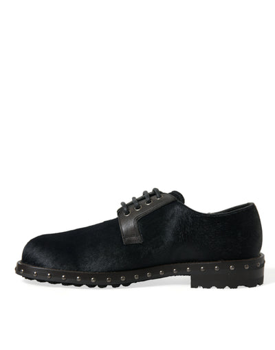 Dolce &amp; Gabbana Zwarte Stable Fur Derby SAN PIETRO Dress Shoes