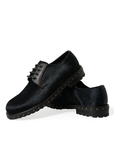 Dolce &amp; Gabbana Zwarte Stable Fur Derby SAN PIETRO Dress Shoes