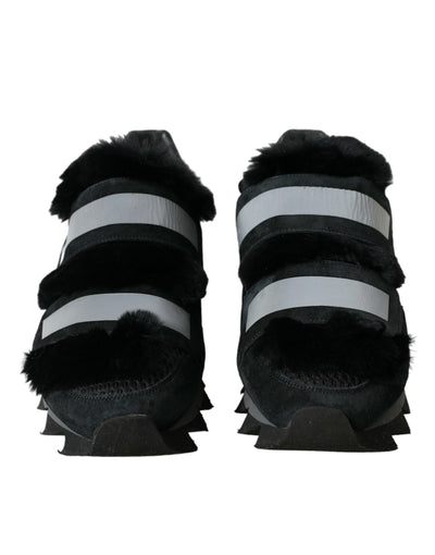 Dolce &amp; Gabbana zwarte suède sneakers met bontversiering
