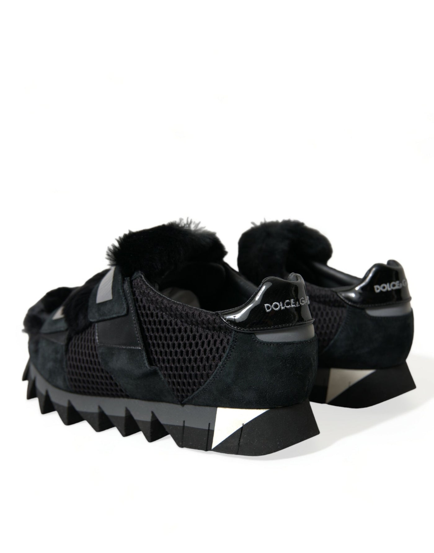 Dolce &amp; Gabbana zwarte suède sneakers met bontversiering