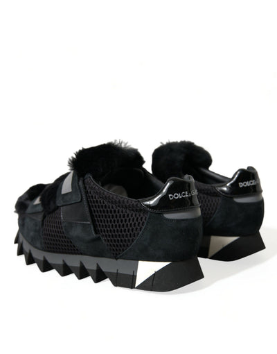 Dolce &amp; Gabbana zwarte suède sneakers met bontversiering
