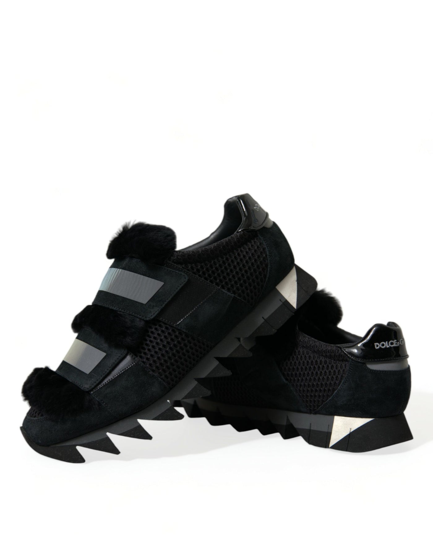 Dolce &amp; Gabbana zwarte suède sneakers met bontversiering