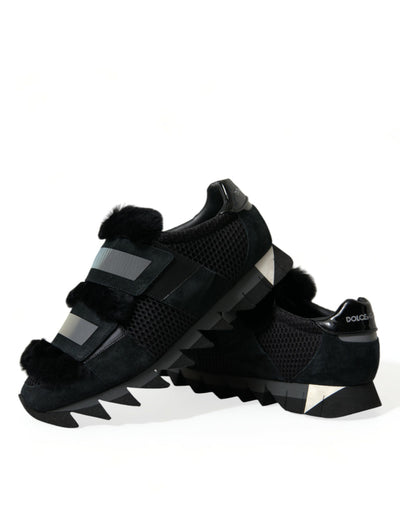 Dolce &amp; Gabbana zwarte suède sneakers met bontversiering