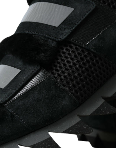 Dolce &amp; Gabbana zwarte suède sneakers met bontversiering