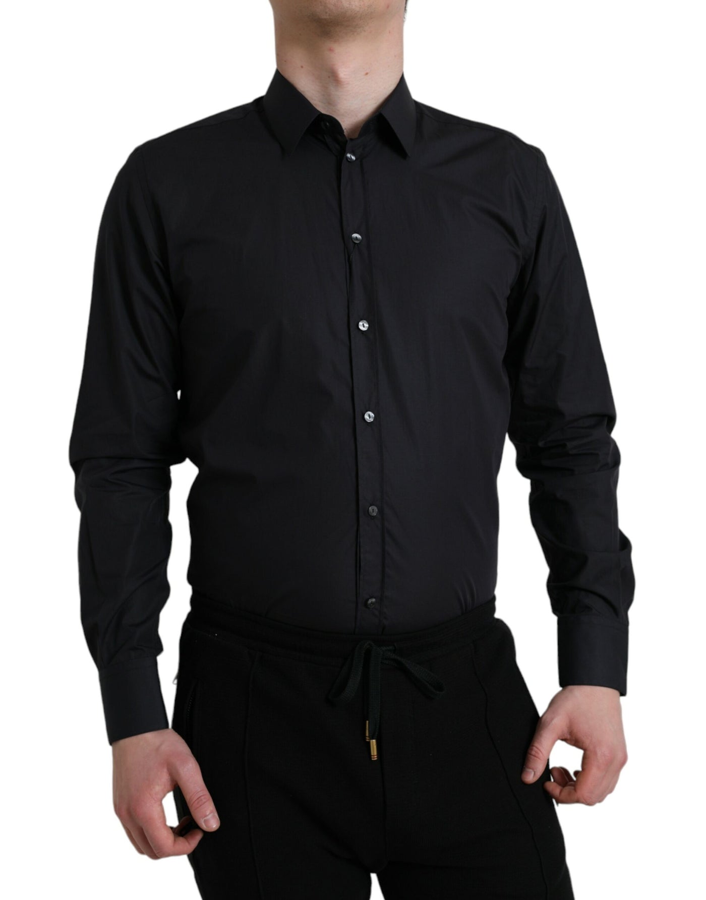 Chemise habillée à col en coton bleu marine Dolce &amp; Gabbana