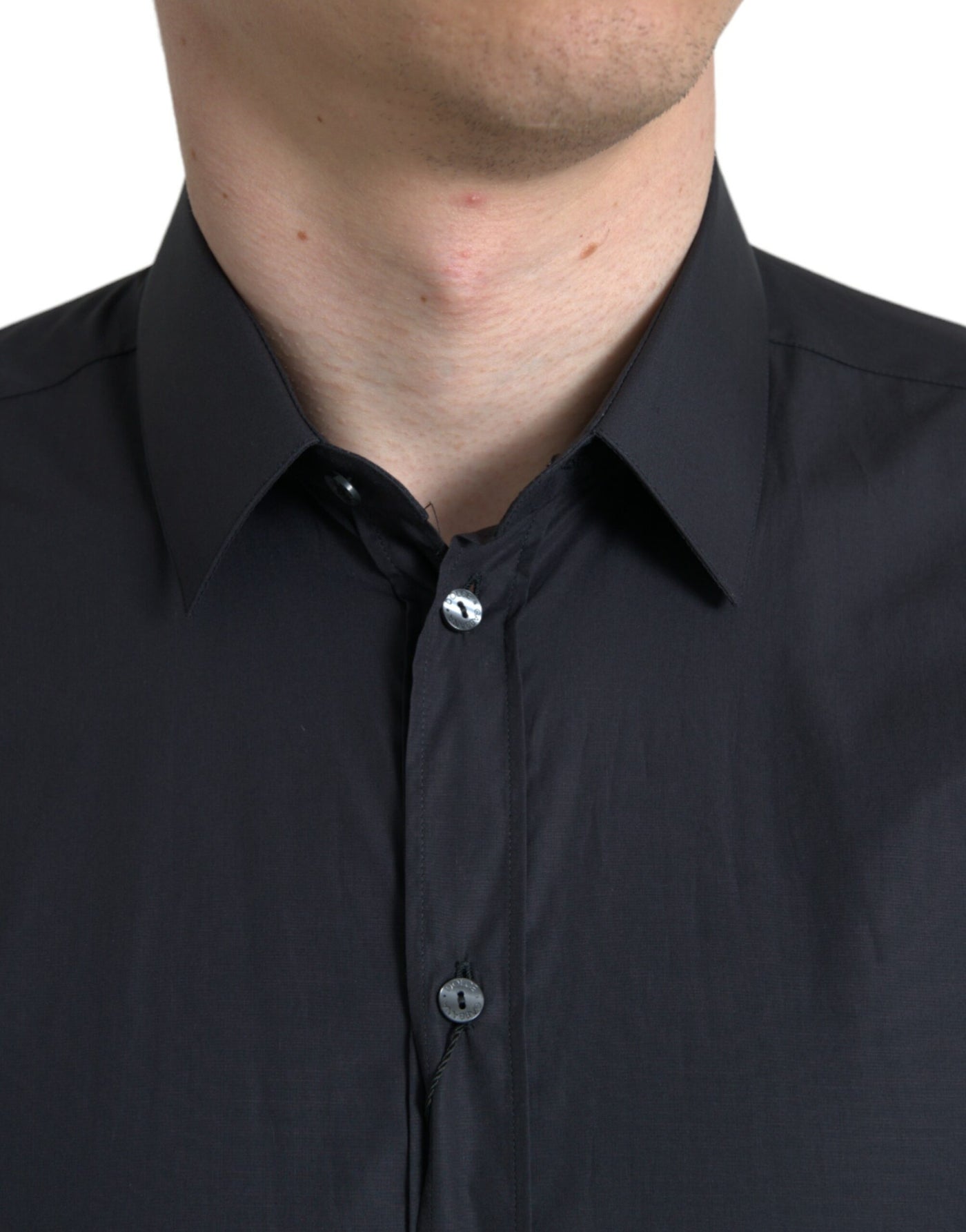 Chemise habillée à col en coton bleu marine Dolce &amp; Gabbana
