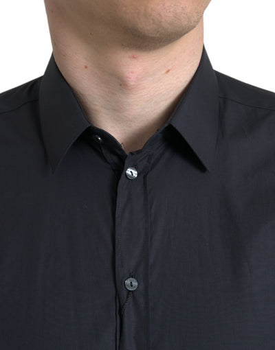 Chemise habillée à col en coton bleu marine Dolce &amp; Gabbana