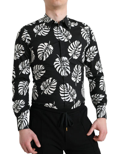 Chemise habillée en coton noir Dolce &amp; Gabbana pour homme, coupe formelle, couleur or