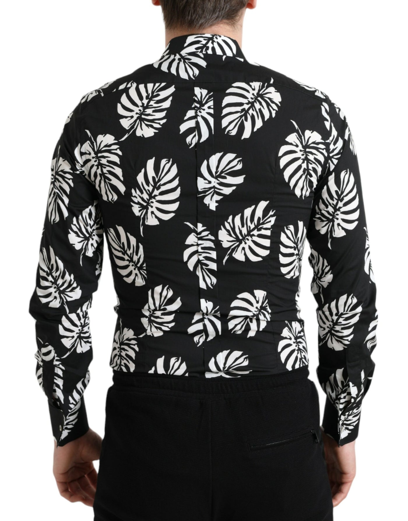 Chemise habillée en coton noir Dolce &amp; Gabbana pour homme, coupe formelle, couleur or