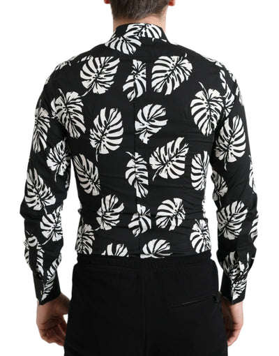 Chemise habillée en coton noir Dolce &amp; Gabbana pour homme, coupe formelle, couleur or