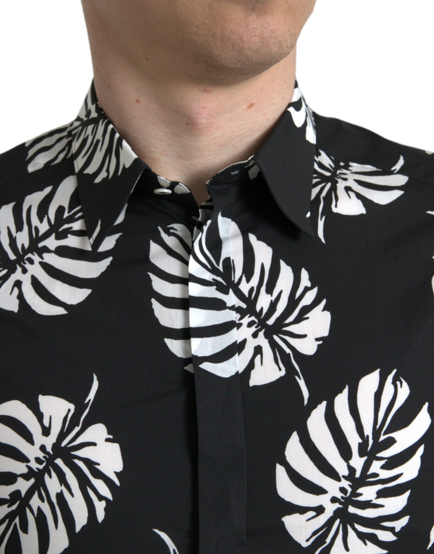 Chemise habillée en coton noir Dolce &amp; Gabbana pour homme, coupe formelle, couleur or
