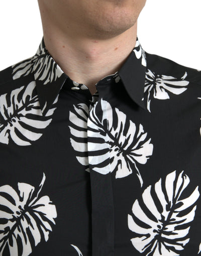 Chemise habillée en coton noir Dolce &amp; Gabbana pour homme, coupe formelle, couleur or