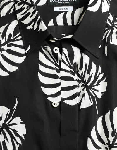 Chemise habillée en coton noir Dolce &amp; Gabbana pour homme, coupe formelle, couleur or