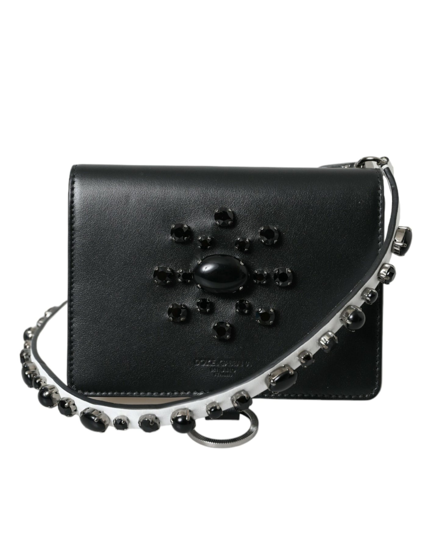 Dolce &amp; Gabbana zwart-wit leren kaarthouder portemonnee met kristallen