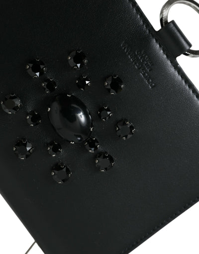 Dolce &amp; Gabbana zwart-wit leren kaarthouder portemonnee met kristallen