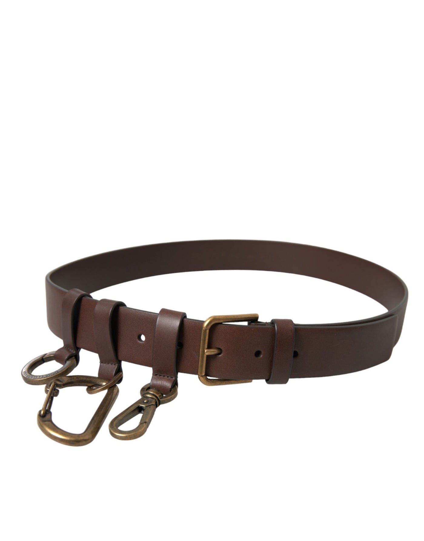 Ceinture Dolce &amp; Gabbana en cuir de veau marron avec boucle en métal doré