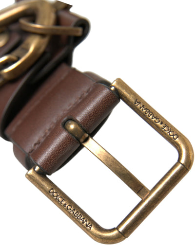 Ceinture Dolce &amp; Gabbana en cuir de veau marron avec boucle en métal doré