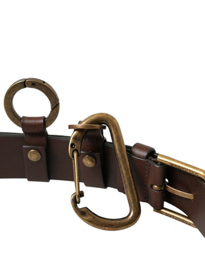 Ceinture Dolce &amp; Gabbana en cuir de veau marron avec boucle en métal doré
