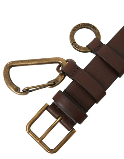 Ceinture Dolce &amp; Gabbana en cuir de veau marron avec boucle en métal doré