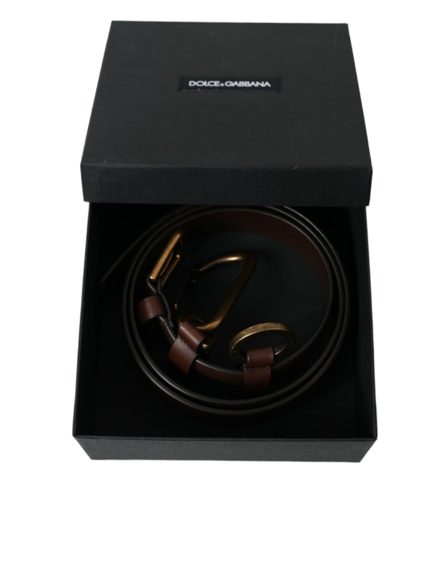 Ceinture Dolce &amp; Gabbana en cuir de veau marron avec boucle en métal doré