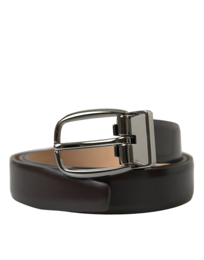 Ceinture Dolce &amp; Gabbana en cuir marron foncé avec boucle en métal argenté