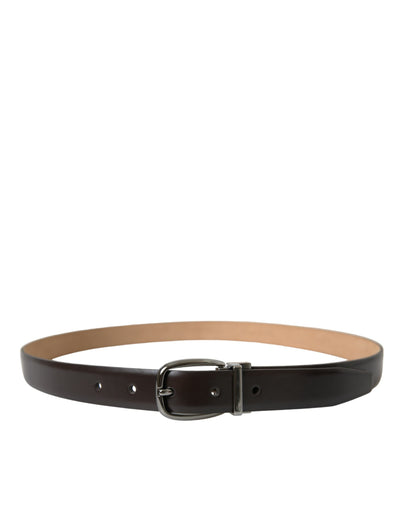 Ceinture Dolce &amp; Gabbana en cuir marron foncé avec boucle en métal argenté