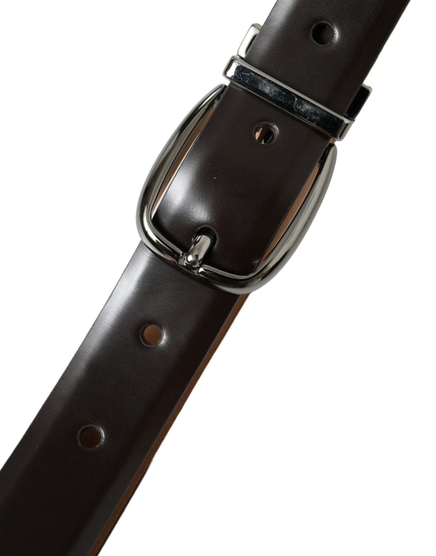 Ceinture Dolce &amp; Gabbana en cuir marron foncé avec boucle en métal argenté
