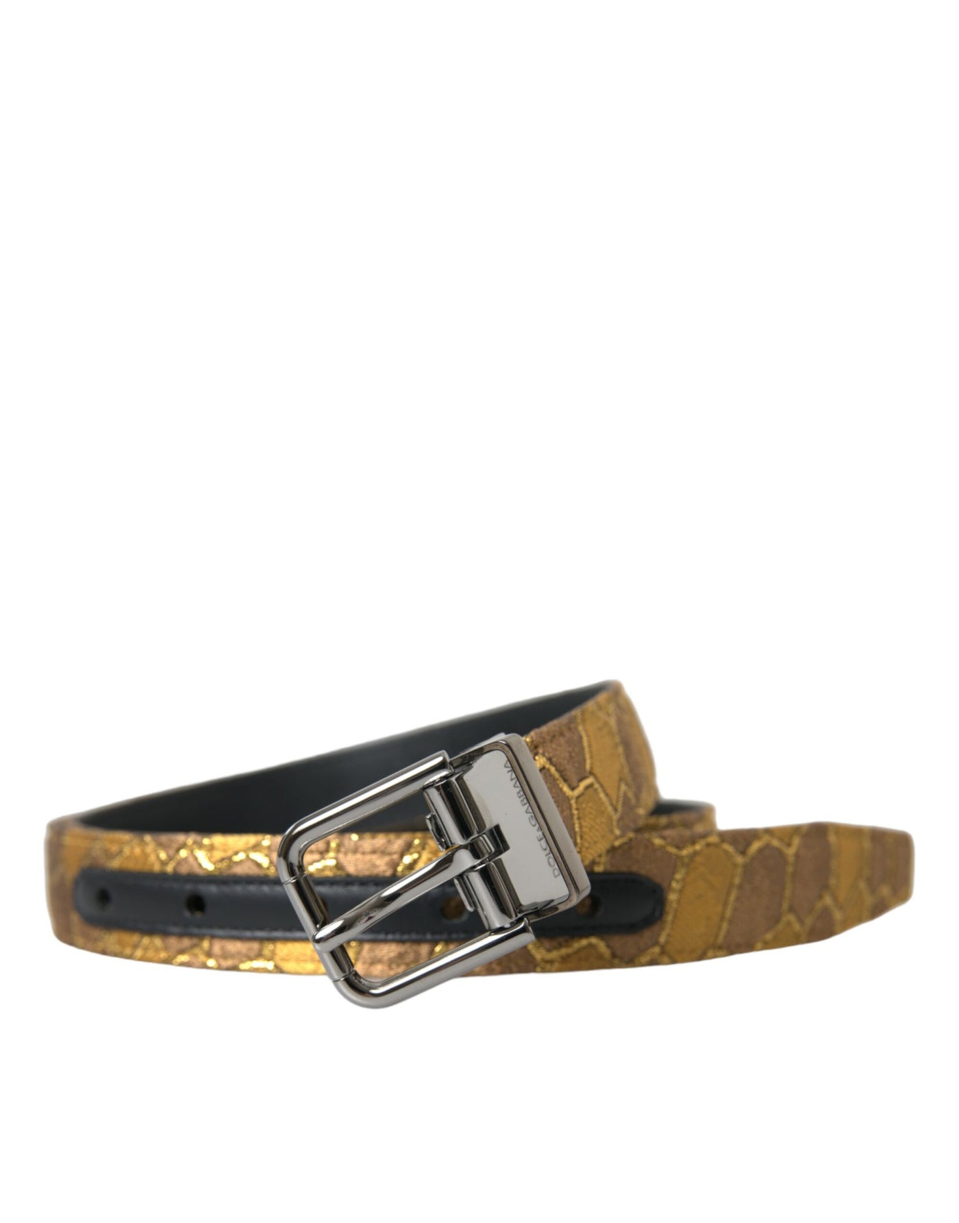 Ceinture Dolce &amp; Gabbana en cuir doré jacquard avec boucle en métal argenté