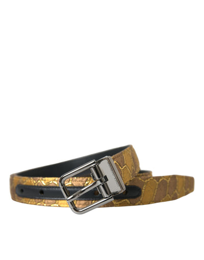 Ceinture Dolce &amp; Gabbana en cuir doré jacquard avec boucle en métal argenté