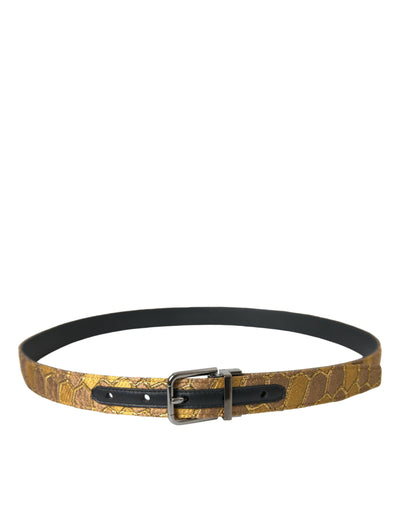 Ceinture Dolce &amp; Gabbana en cuir doré jacquard avec boucle en métal argenté