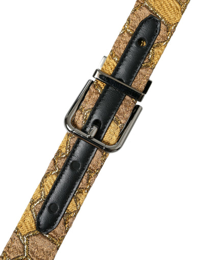 Ceinture Dolce &amp; Gabbana en cuir doré jacquard avec boucle en métal argenté