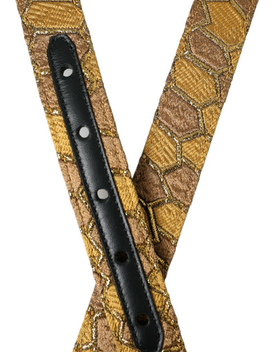 Ceinture Dolce &amp; Gabbana en cuir doré jacquard avec boucle en métal argenté