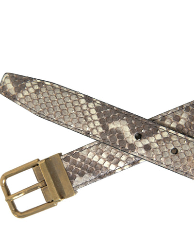 Ceinture Dolce &amp; Gabbana en cuir de python marron avec boucle en métal doré