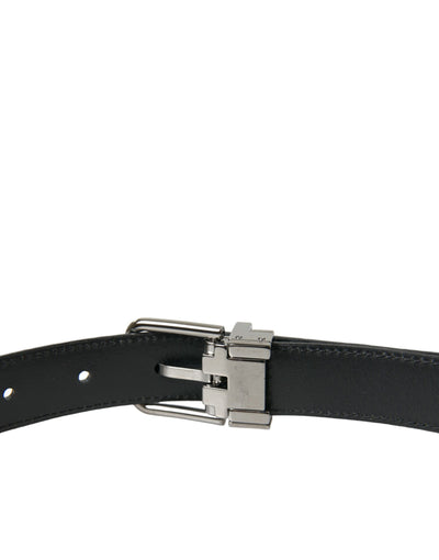 Ceinture Dolce &amp; Gabbana en cuir noir avec boucle en métal argenté