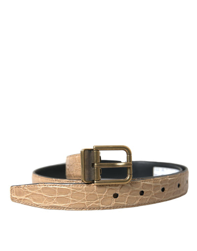Ceinture Dolce &amp; Gabbana en cuir exotique beige avec boucle en métal doré
