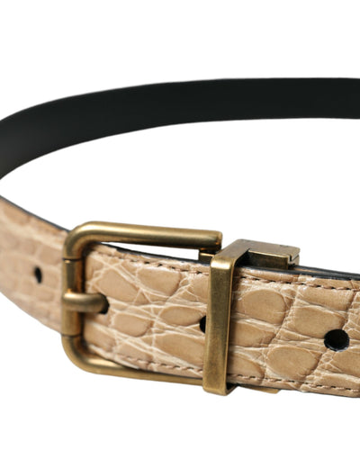 Ceinture Dolce &amp; Gabbana en cuir exotique beige avec boucle en métal doré
