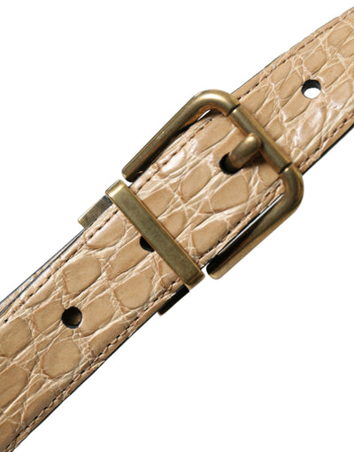 Ceinture Dolce &amp; Gabbana en cuir exotique beige avec boucle en métal doré