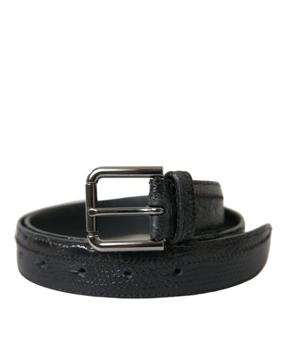 Ceinture Dolce &amp; Gabbana en cuir exotique noir avec boucle en métal argenté
