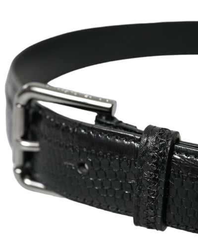 Ceinture Dolce &amp; Gabbana en cuir exotique noir avec boucle en métal argenté