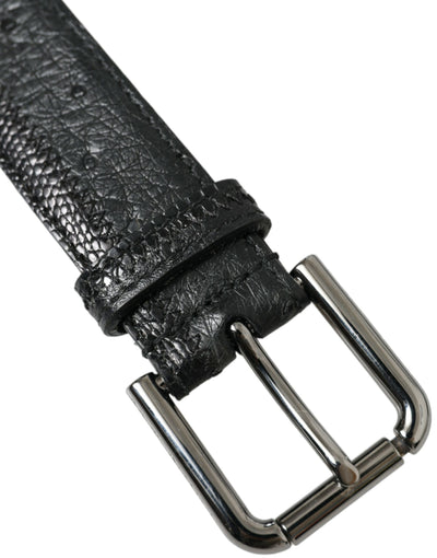 Ceinture Dolce &amp; Gabbana en cuir exotique noir avec boucle en métal argenté